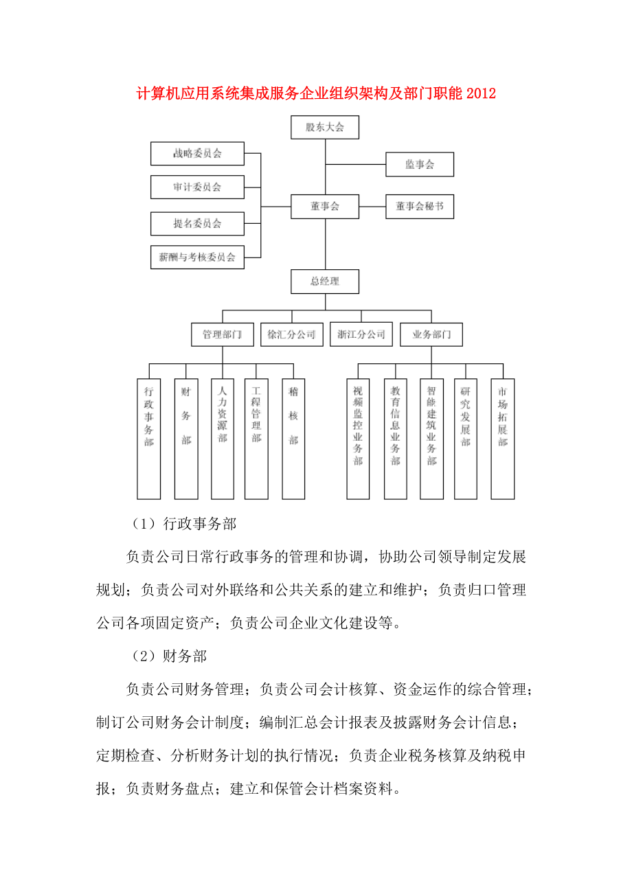 計算機應用系統集成服務企業組織架構與部門職能詳解